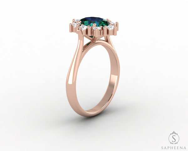 Bridget 1.0 Ct Oval Cut Halo Green Emerald Engagement Ring