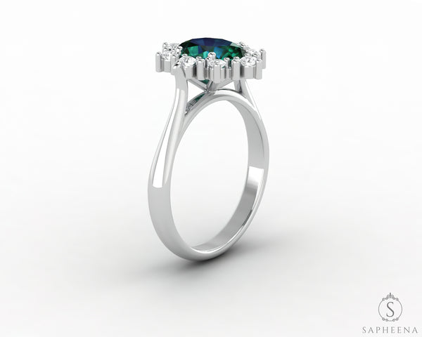 Bridget 1.0 Ct Oval Cut Halo Green Emerald Engagement Ring