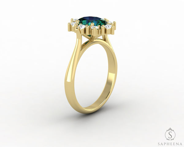 Bridget 1.0 Ct Oval Cut Halo Green Emerald Engagement Ring