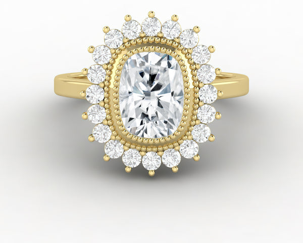Allegra 1.50 Ct Cushion Cut Halo Moissanite Engagement Ring
