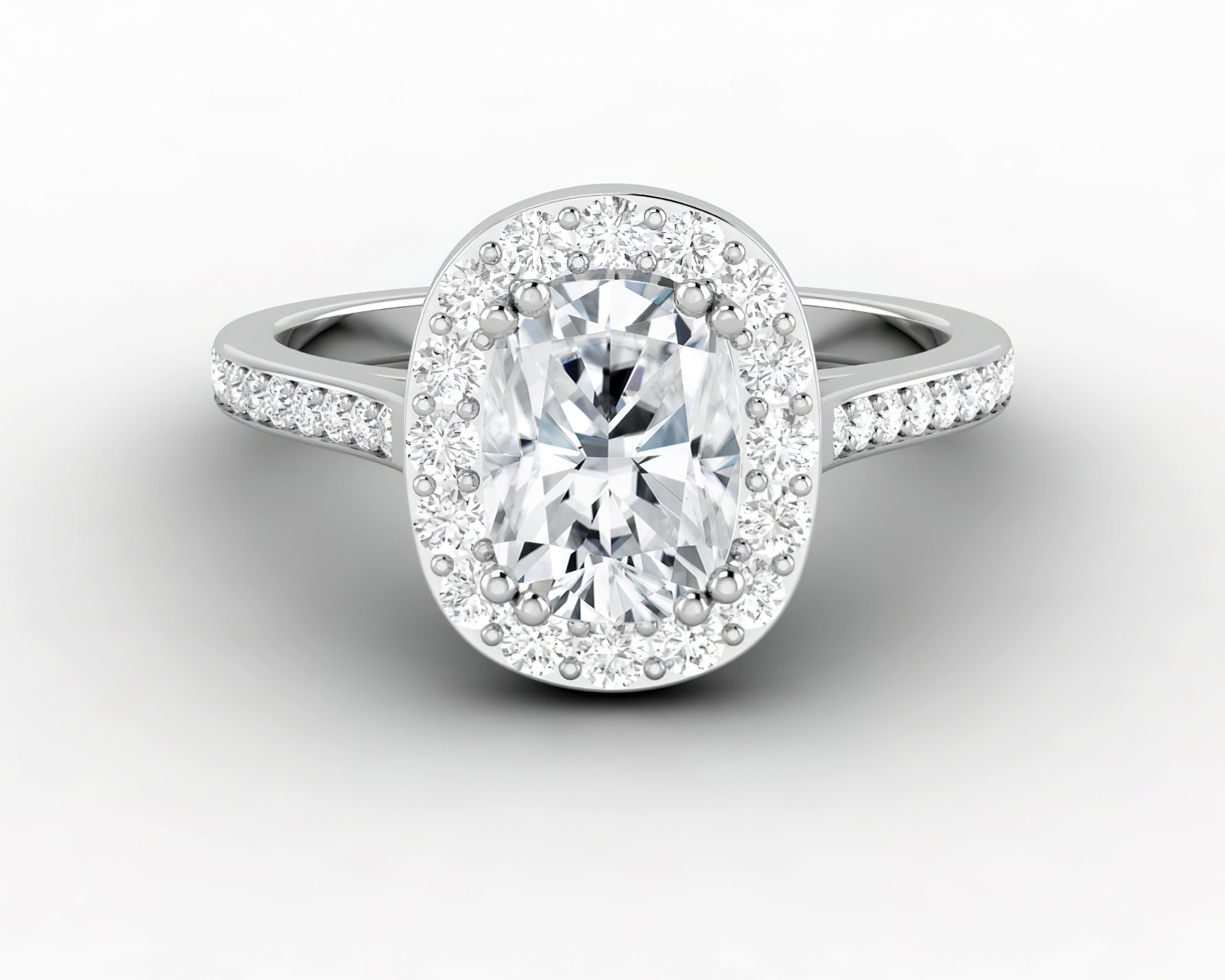 Cushion cut single store halo engagement rings
