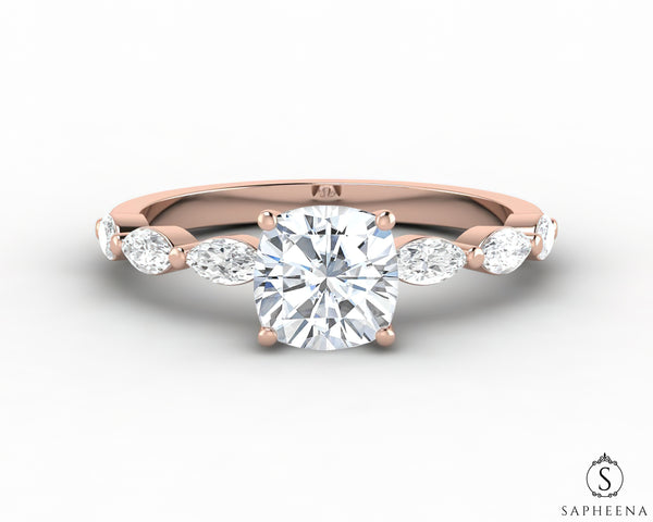 Giulia 1.0 Ct Cushion Cut Engagement Ring With Marquise Side Stones
