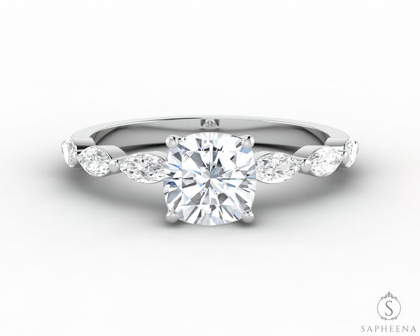 Giulia 1.0 Ct Cushion Cut Engagement Ring With Marquise Side Stones