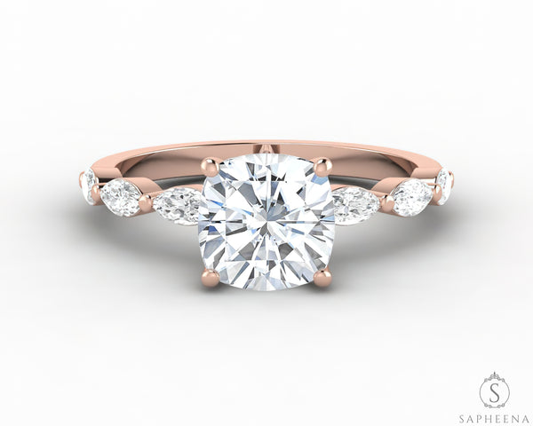Giulia 1.5 Ct Cushion Cut Engagement Ring With Marquise Side Stones