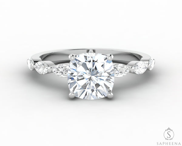 Giulia 1.5 Ct Cushion Cut Engagement Ring With Marquise Side Stones