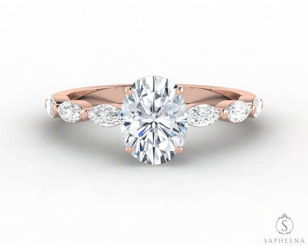 Giulia 1.0 Ct Oval Cut Engagement Ring With Marquise Side Stones