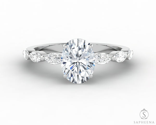 Giulia 1.0 Ct Oval Cut Engagement Ring With Marquise Side Stones