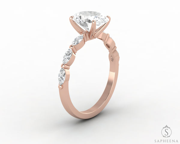 Giulia 2.0 Ct Oval Cut Engagement Ring With Marquise Side Stones