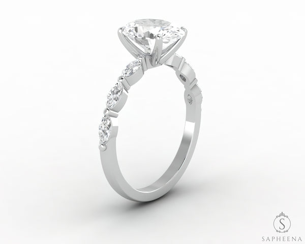 Giulia 2.0 Ct Oval Cut Engagement Ring With Marquise Side Stones
