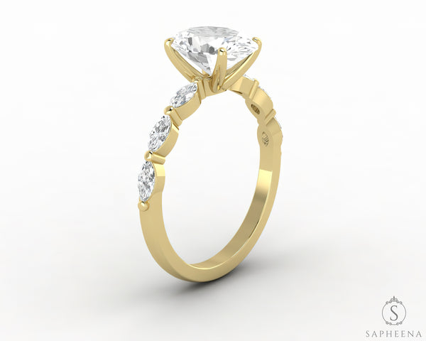 Giulia 2.0 Ct Oval Cut Engagement Ring With Marquise Side Stones