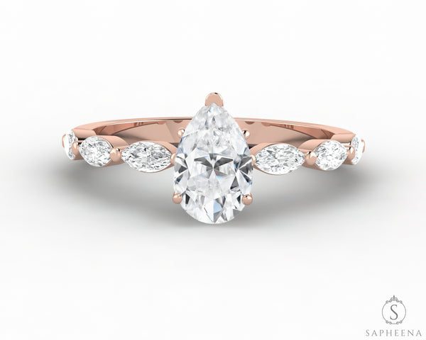 Giulia 1.0 Ct Pear Cut Engagement Ring With Marquise Side Stones