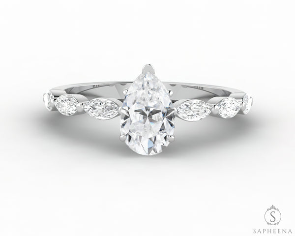 Giulia 1.0 Ct Pear Cut Engagement Ring With Marquise Side Stones