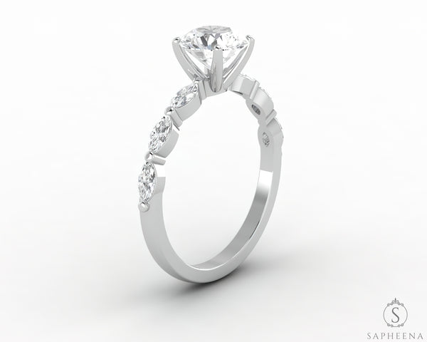 Giulia 1.0 Ct Round Cut Engagement Ring With Marquise Side Stones