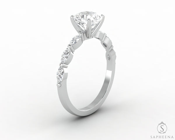 Giulia 1.0 Ct Cushion Cut Engagement Ring With Marquise Side Stones