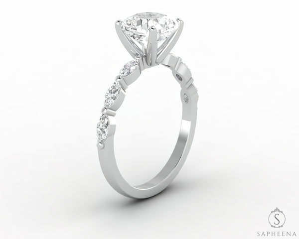 Giulia 1.5 Ct Cushion Cut Engagement Ring With Marquise Side Stones