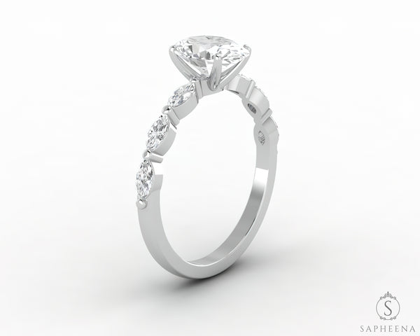 Giulia 1.0 Ct Oval Cut Engagement Ring With Marquise Side Stones
