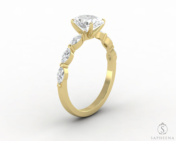 Giulia 1.0 Ct Oval Cut Engagement Ring With Marquise Side Stones