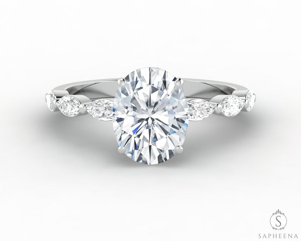 Giulia 2.0 Ct Oval Cut Engagement Ring With Marquise Side Stones