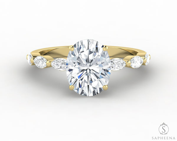 Giulia 2.0 Ct Oval Cut Engagement Ring With Marquise Side Stones