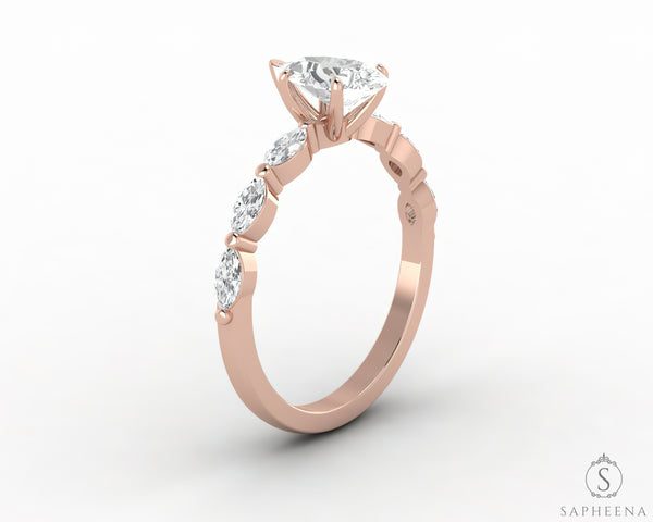 Giulia 1.0 Ct Pear Cut Engagement Ring With Marquise Side Stones