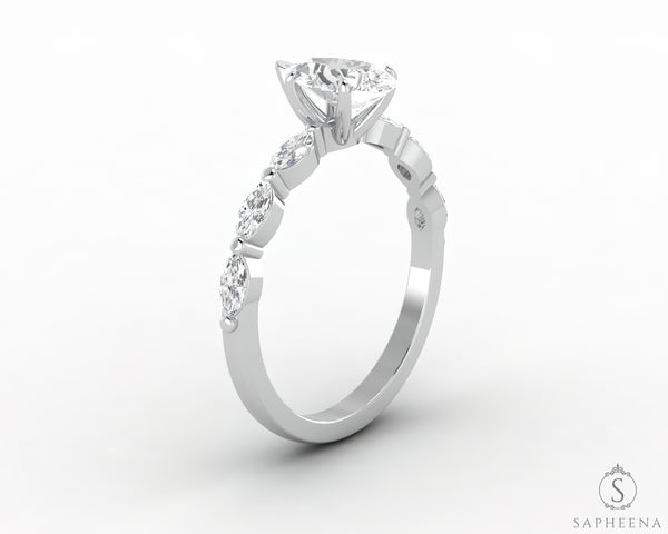 Giulia 1.0 Ct Pear Cut Engagement Ring With Marquise Side Stones