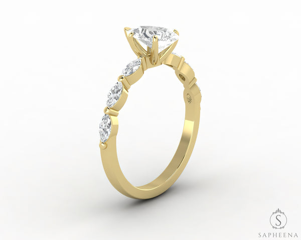 Giulia 1.0 Ct Pear Cut Engagement Ring With Marquise Side Stones