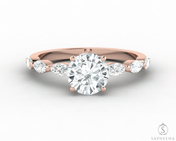 Giulia 1.0 Ct Round Cut Engagement Ring With Marquise Side Stones