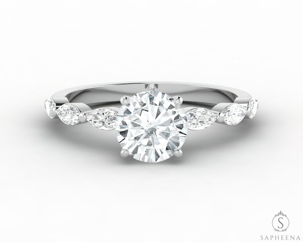 Giulia 1.0 Ct Round Cut Engagement Ring With Marquise Side Stones