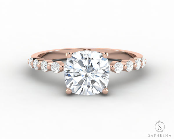 Juliet 1.5 Ct Cushion Cut Moissanite Engagement Ring With Side Stones