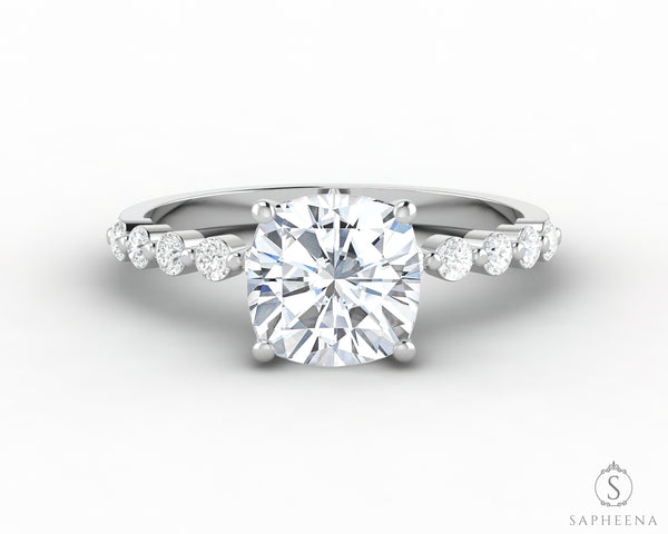Juliet 1.5 Ct Cushion Cut Moissanite Engagement Ring With Side Stones