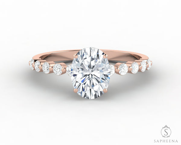 Juliet  1.5 Ct Oval Cut Moissanite Engagement Ring With Side Stones