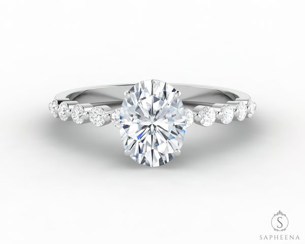 Juliet  1.5 Ct Oval Cut Moissanite Engagement Ring With Side Stones