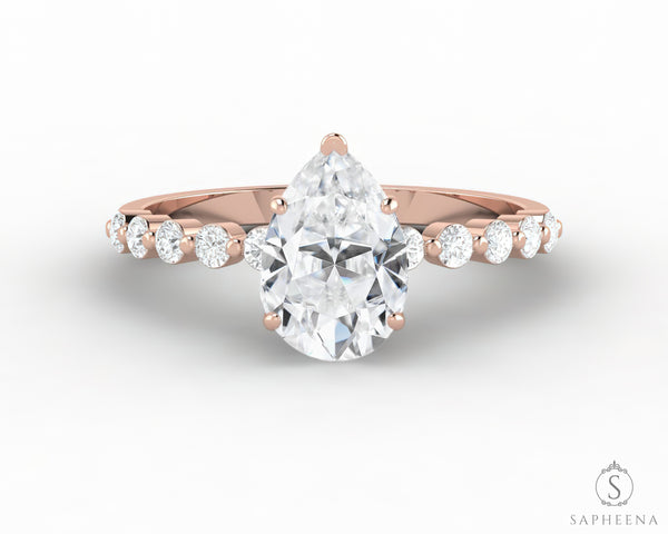 Juliet 1.5 Ct Pear Cut Moissanite Engagement Ring With Marquise Side Stones