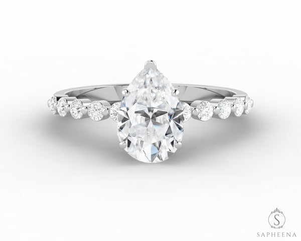 Juliet 1.5 Ct Pear Cut Moissanite Engagement Ring With Marquise Side Stones