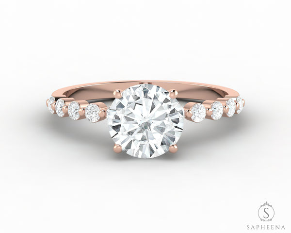 Juliet 1.0 Ct Round Cut Moissanite Engagement Ring With Marquise Side Stones