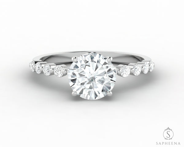 Juliet 1.0 Ct Round Cut Moissanite Engagement Ring With Marquise Side Stones
