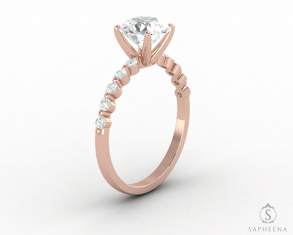Juliet 1.0 Ct Round Cut Moissanite Engagement Ring With Marquise Side Stones