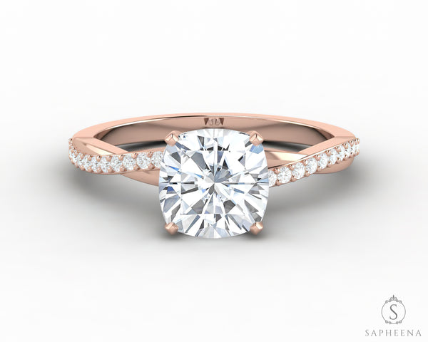Demi 1.5 Ct Cushion Cut Engagement Ring with Side Stones