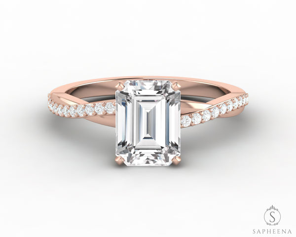 Demi 1.7 Ct Emerald Cut Engagement Ring with Side Stones
