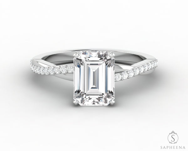 Demi 1.7 Ct Emerald Cut Engagement Ring with Side Stones