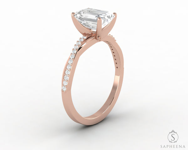Demi 1.7 Ct Emerald Cut Engagement Ring with Side Stones