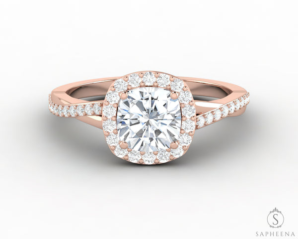 Demi 1.5 Ct Cushion Cut Halo Engagement Ring with Side Stones