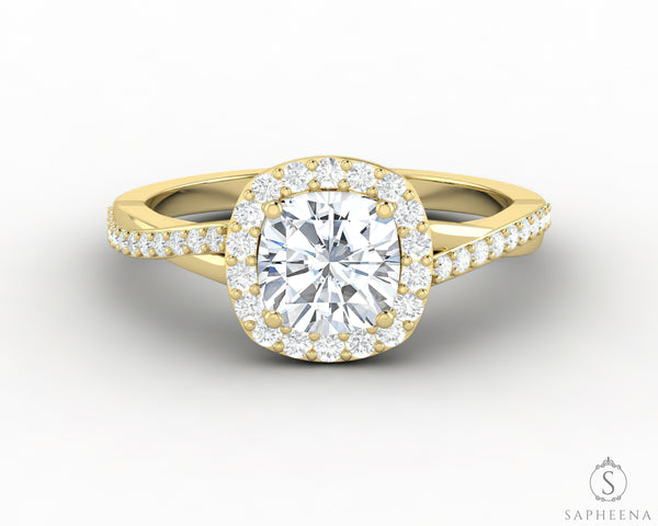 Demi 1.5 Ct Cushion Cut Halo Engagement Ring with Side Stones