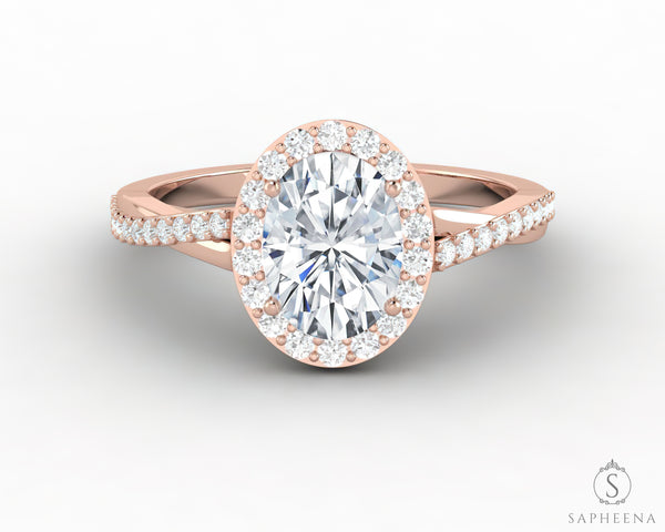 Demi 1.0 Ct Oval Cut Halo Engagement Ring with Side Stones