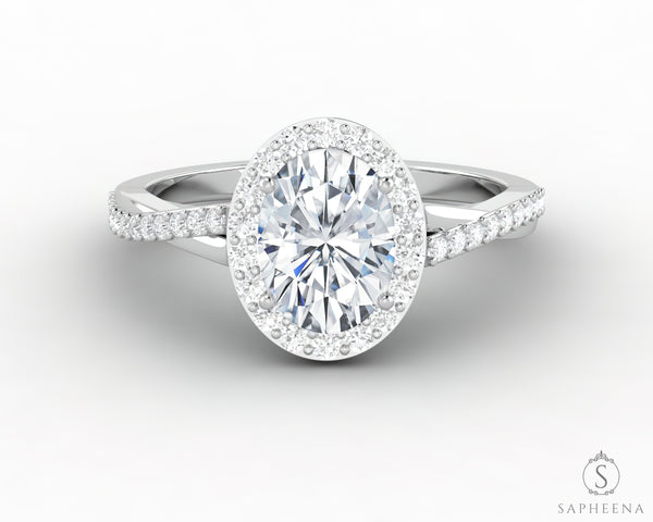 Demi 1.0 Ct Oval Cut Halo Engagement Ring with Side Stones
