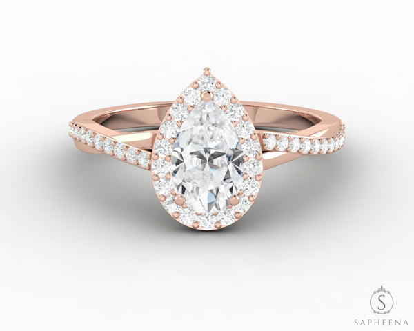 Demi 0.8 Ct Pear Cut Halo Engagement Ring with Side Stones