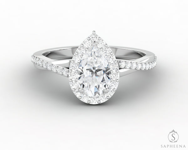 Demi 0.8 Ct Pear Cut Halo Engagement Ring with Side Stones