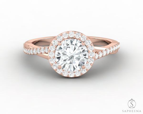 Demi 1.0 Ct Round Cut Halo Engagement Ring with Side Stones