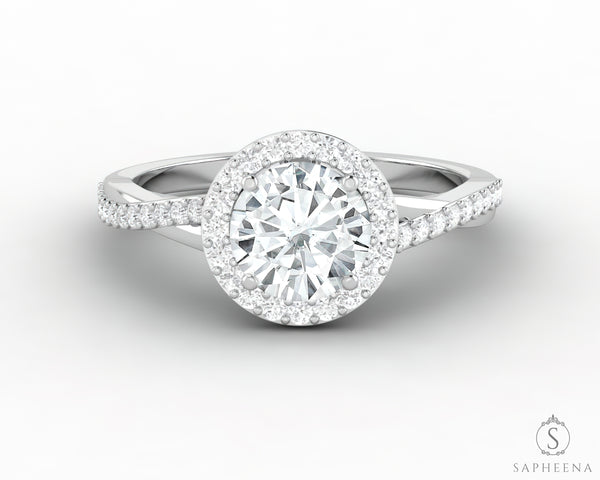 Demi 1.0 Ct Round Cut Halo Engagement Ring with Side Stones