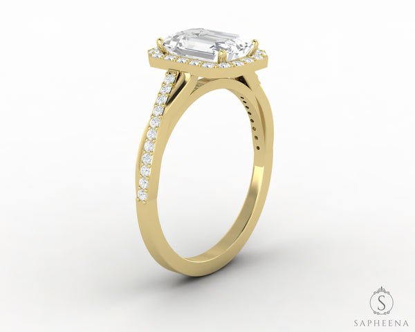 Demi 1.7 Ct Emerald Cut Halo Engagement Ring with Side Stones